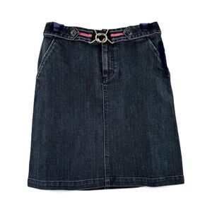 Talbots Jean Skirt Womens 8 Blue Denim Stretch Pencil Skirt Self Belted Mini